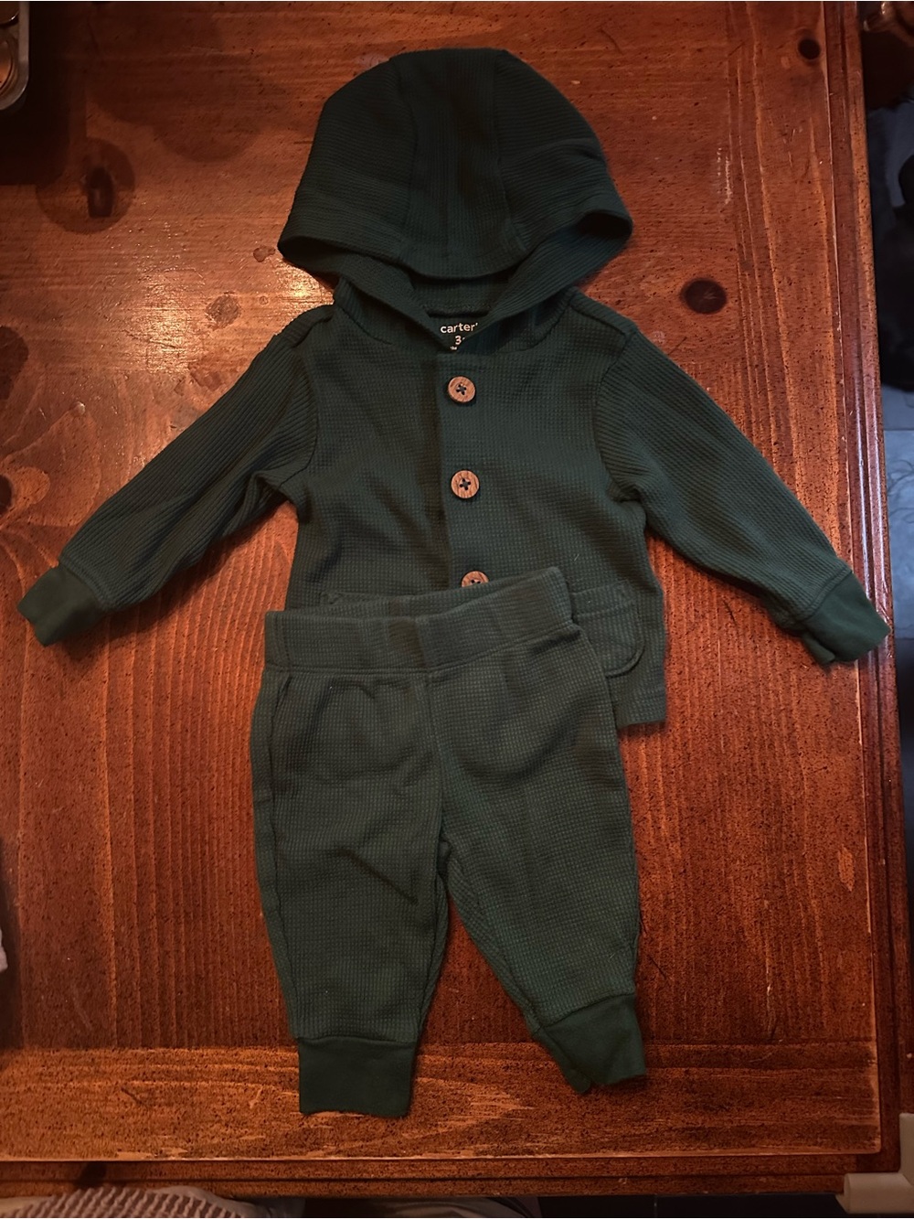 Carter's Dark Green Hooded Waffle Knit Jogger Set